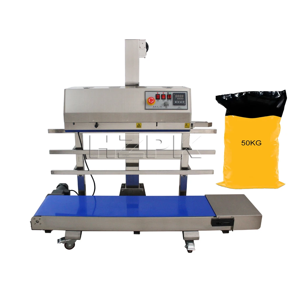 HZPK Automatic Vertical Continuous Embosser Seal Stamp Machine for Sealing Plastic Bag Sachet Food Packing