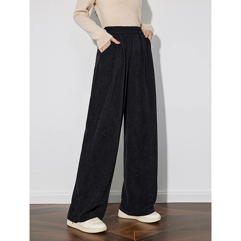 TOYOUTH Women Casual Pants 2024 Autumn and Winter New European Velvet Straight Wide Leg Lazy Style Long Pants