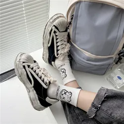 Platform Sneaker Women's Canvas Sneakers Dirty Shoes Student Thick Dissolving Heels White Shoes Lace Up Sports Shoes for Women