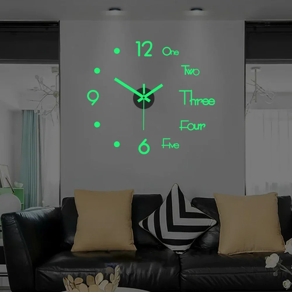 3D Luminous Wall Clock Frameless DIY Digital Clock Wall Stickers Mute Clock for Living Room Bedroom Office Wall Decor