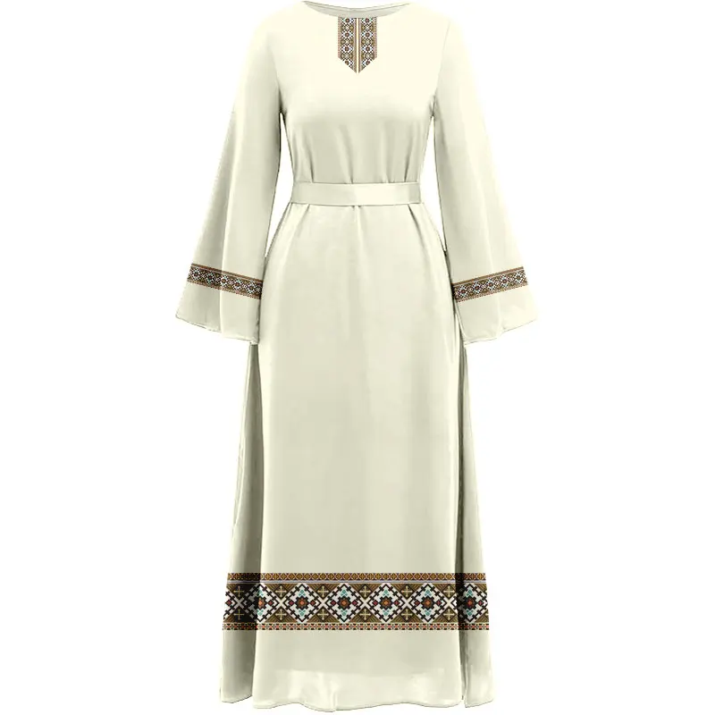 Vestido liso feminino muçulmano Eid Al-Fitr vestido de luxo Dubai, Arábia Saudita, verão islâmico, festa de férias, vestido com corda de cintura