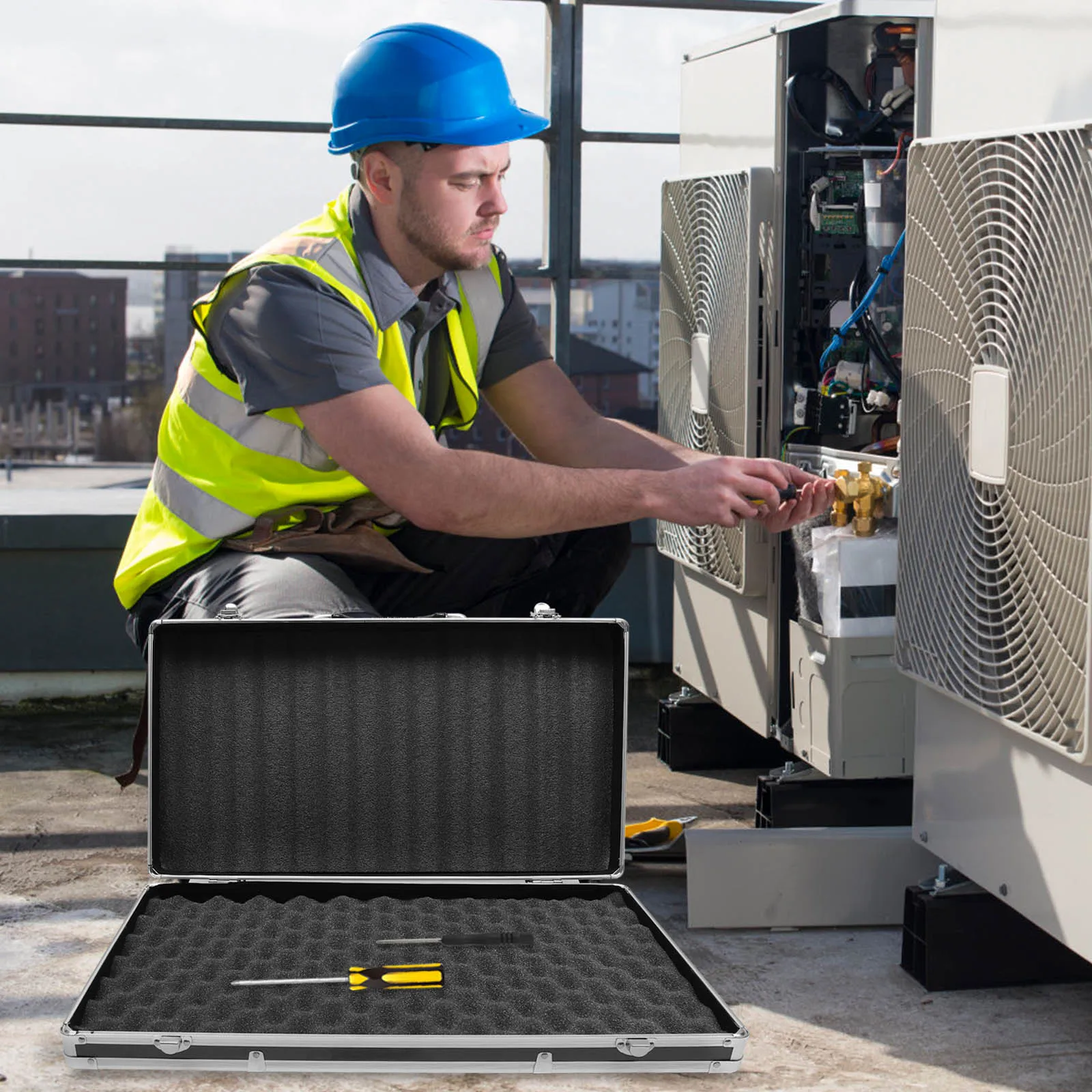 Aluminum Tool Box Portable Instrument Box Storage Case with Sponge Lining Handheld Impact resistant Equipment Tool Parts Box