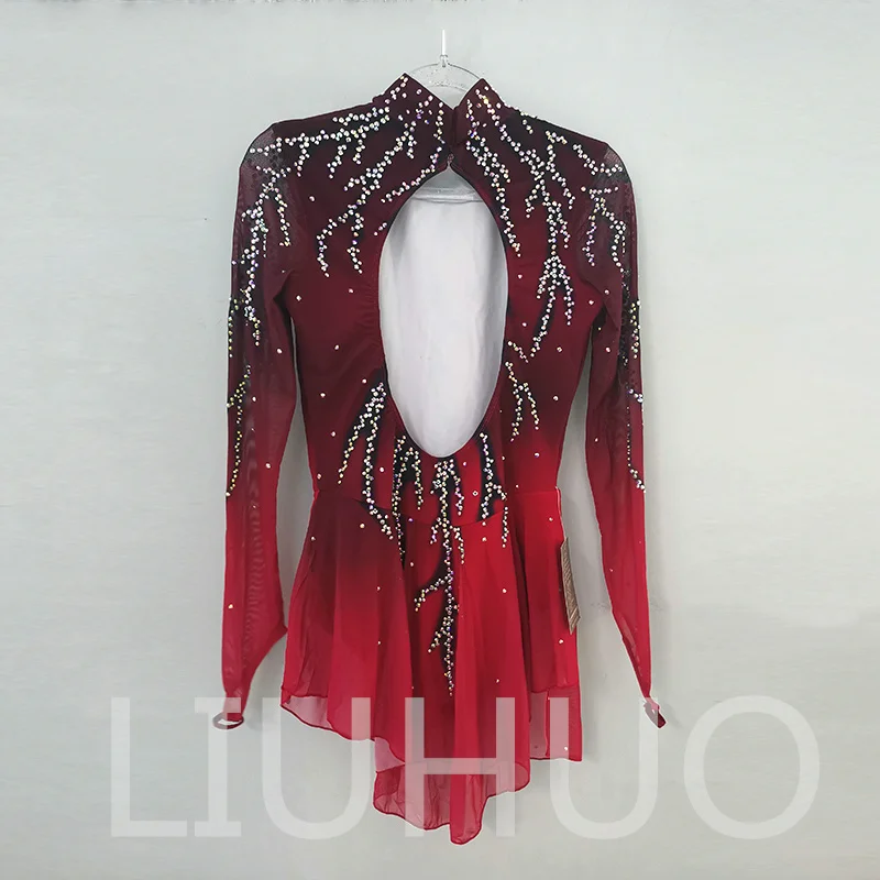 LIUHUO Ice Figure Skating Dress Girls Red Women Teens Stretchy Spandex Competition Wholesale