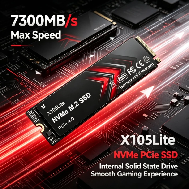 X105Lite 500GB-4TB M.2 NVMe SSD PCIe 4.0 7300MB/s Reliable Internal Gaming Solid State Hard Drive Disk for Laptop PC