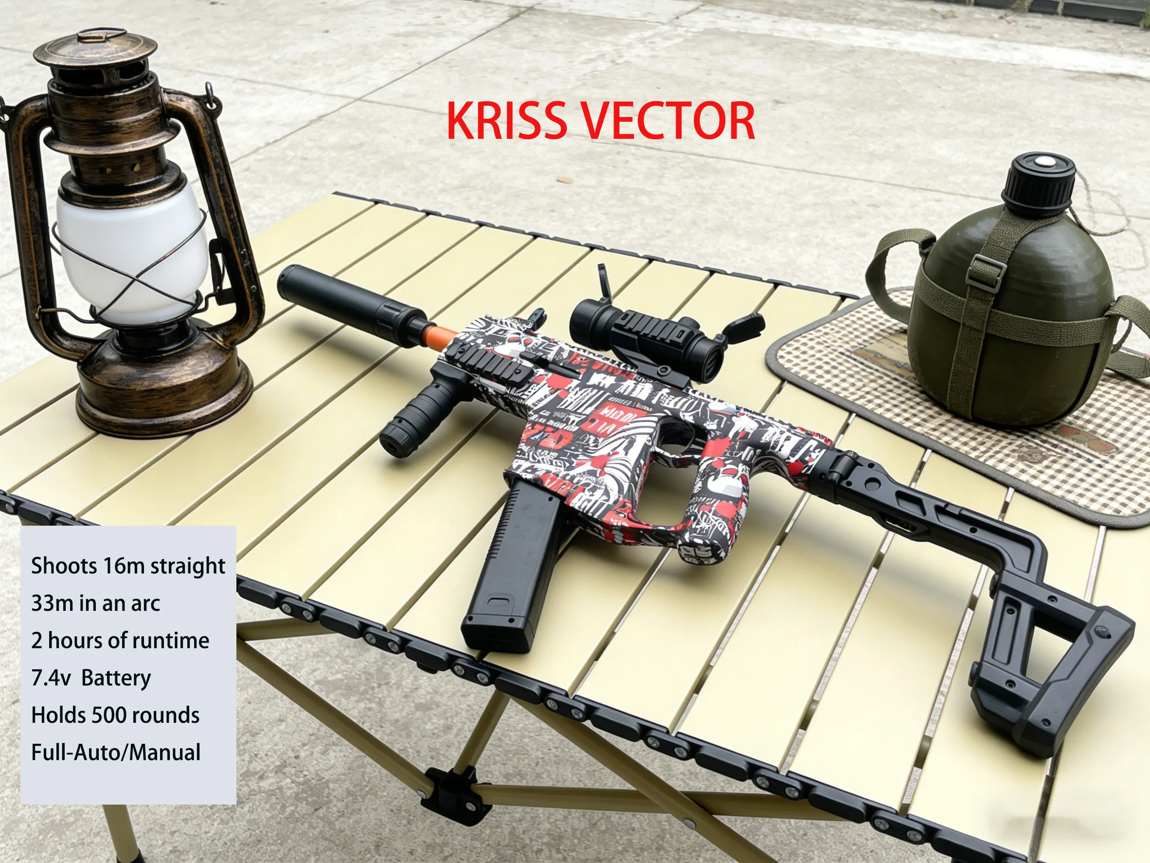 Kriss Vector Blaster Tático Elétrico para Gel, Arma de Gel de Longo Alcance Totalmente Automática para Jogos ao Ar Livre para Adultos, Brinquedo Sniper