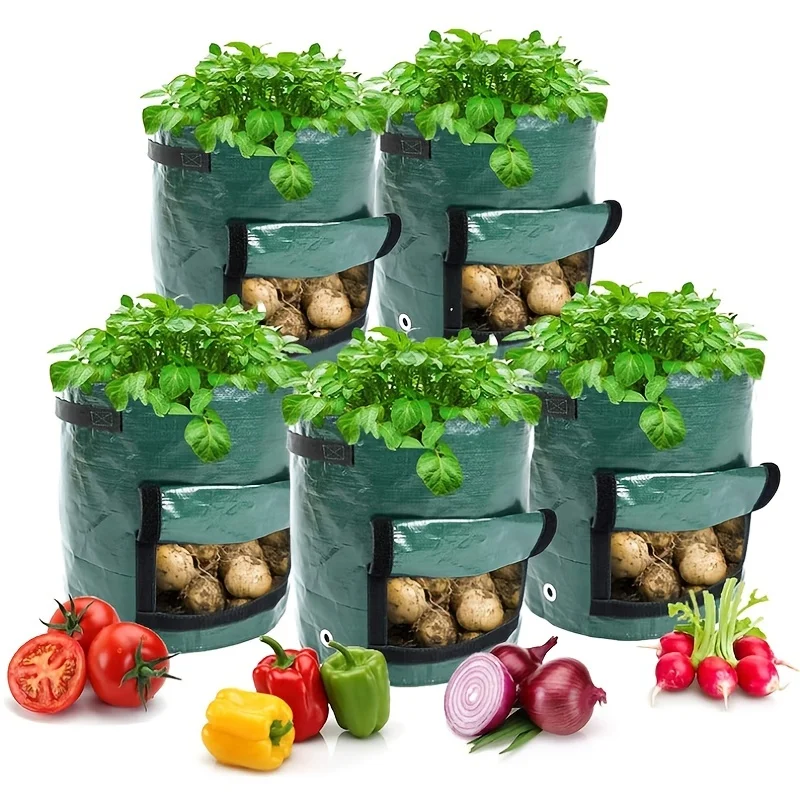 Garden Grow Bags 5/7/10 Gallon Potatoes Grow Bags Garde Seedling Plant Growing Bags PE Fabric Carrot Vegetable Planter Container
