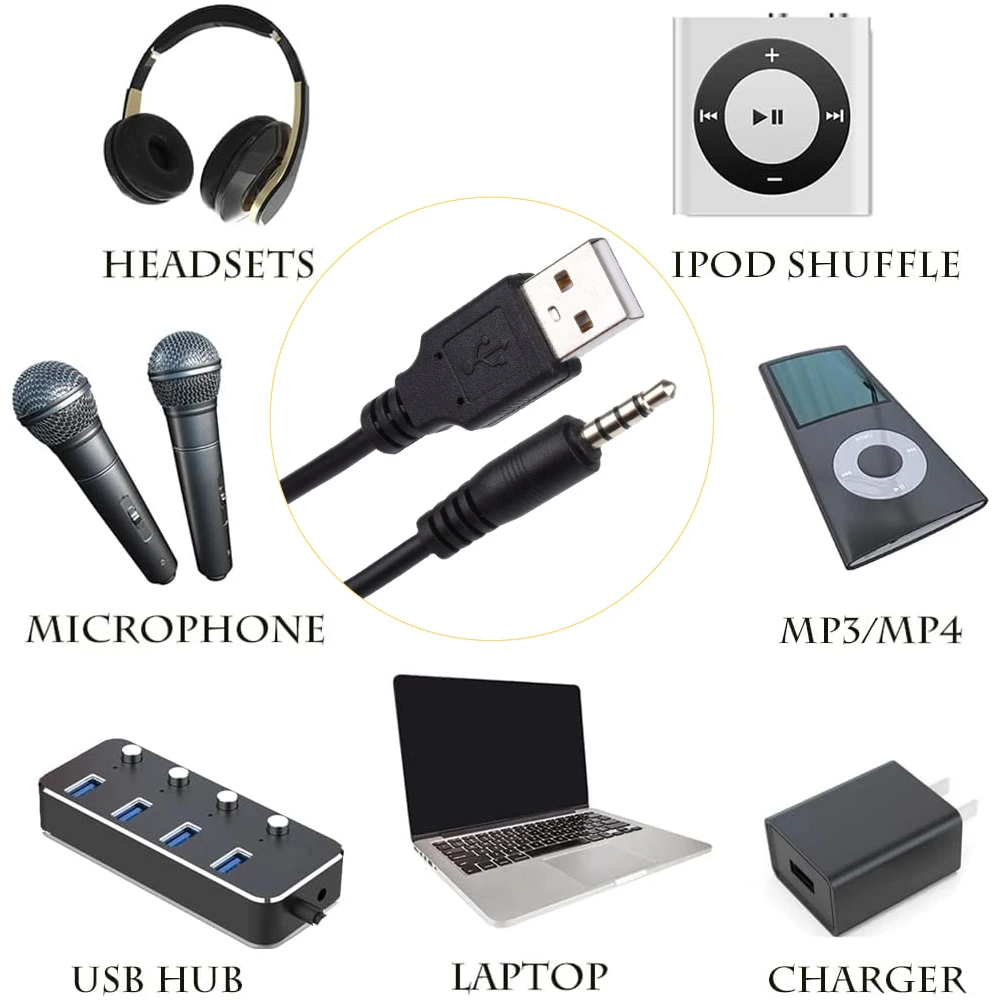 USB إلى ، شاحن مزامنة بيانات ، نقل كابل Aux سلك الصوت لمشغل MP3 ، سماعة رأس ، سلك مكبر صوت للسيارة