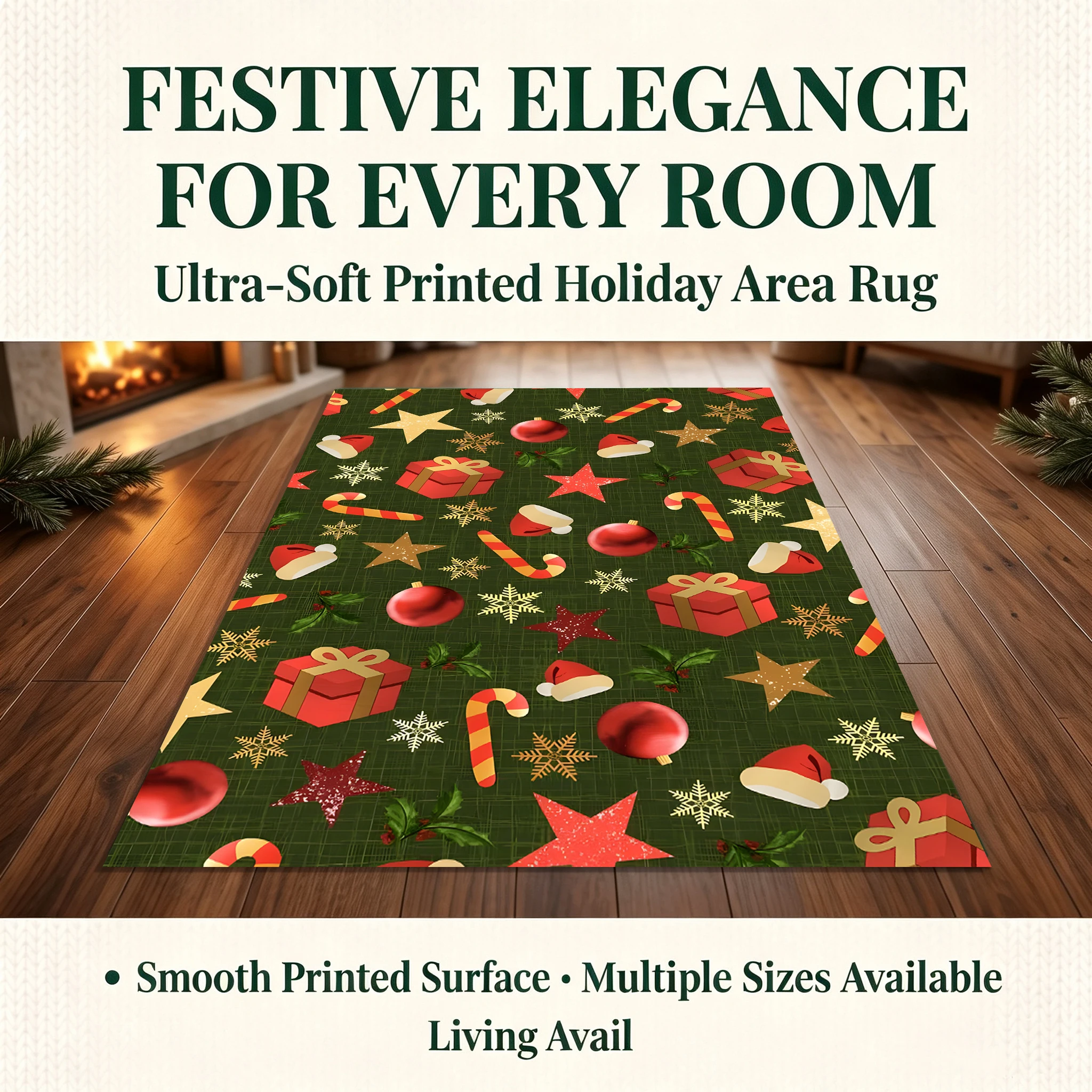 Velvet Rug Santa Hat Candy Cane Star Gift Box All over Retro Style for Entryway Living Room Bedside Home Decor
