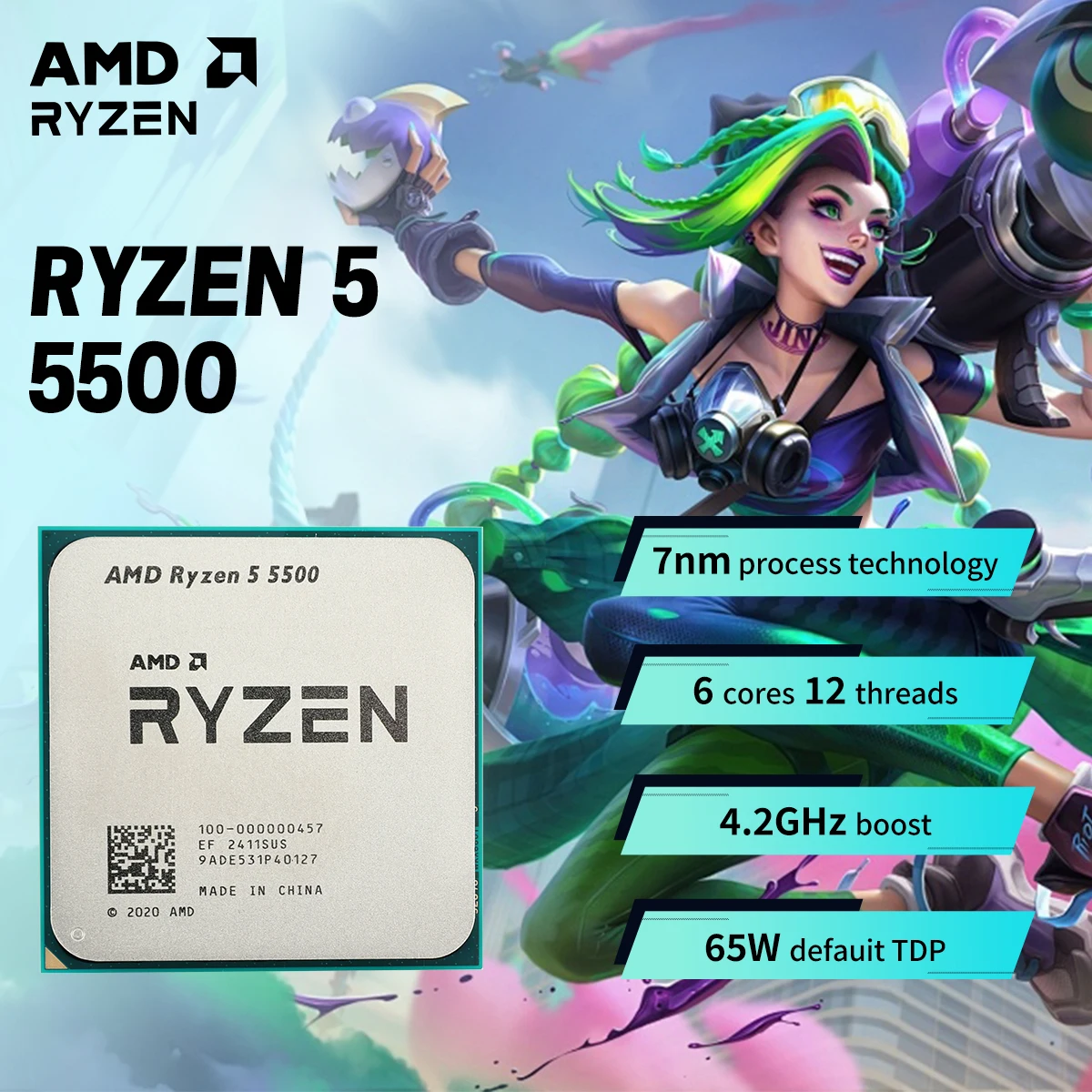 AMD Ryzensets 5 5500 Processor (6 cores/12 threads, 65W DTP, AM4 socket, 19 MB cache, up to 4.2 GHz max boost, wraith stealth co