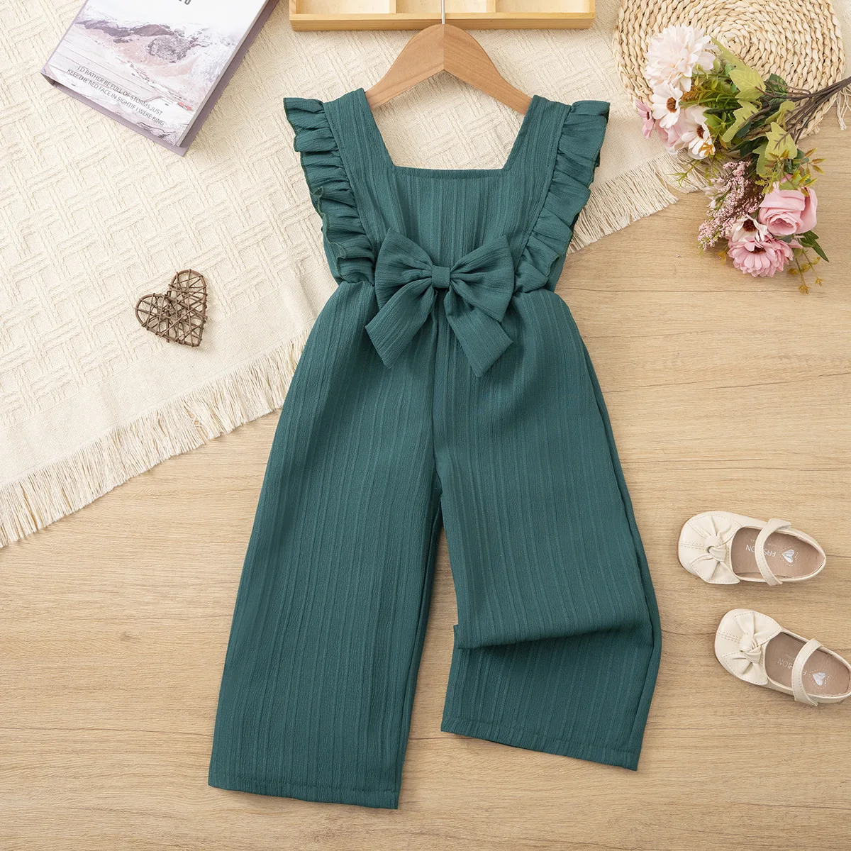 Somenie Girls Onesie Summer New Cross-border 2026 Girls Temperament Flying Sleeve Halter Bow Jumpsuit