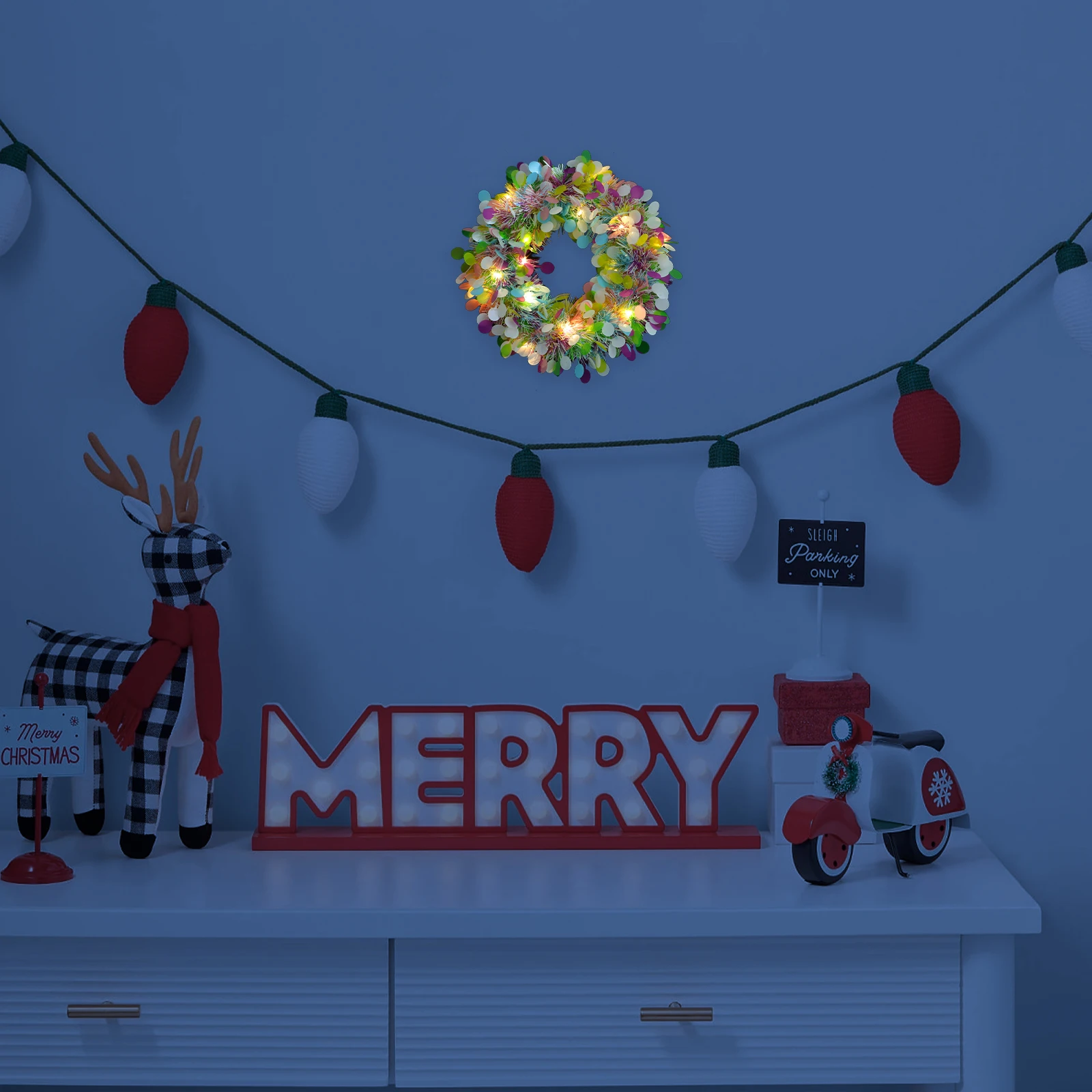 

Festive Christmas Wreath Tinsel Garland for Door Tree Window Home Holiday Decoration Lightweight Portable Design