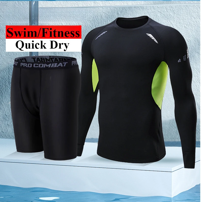 2025 Men Swim Trunks Loose Quick Dry Swimming Shorts Seaside Beach Swimsuit Hot Spring Two-Piece Suits Swimwear Set