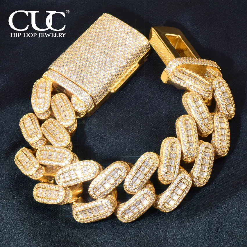 CUC 28mm Big Hip Hop Bracelet for Men's Thick Heavy Miami Baugette Zircon Cuban Chain Gold Silver Color Link Rock Jewelry