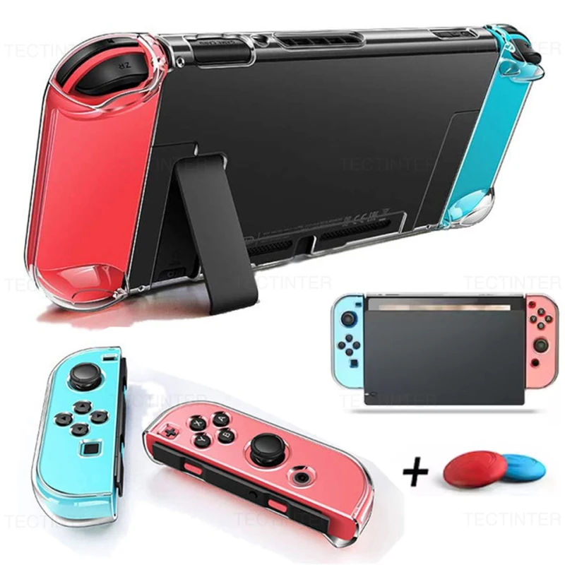 3-in-1 Transparente TPU-Hülle für Nintendo Switch Schutzhülle Schutzschale Split Skin Daumengriffe für Switch-Zubehör