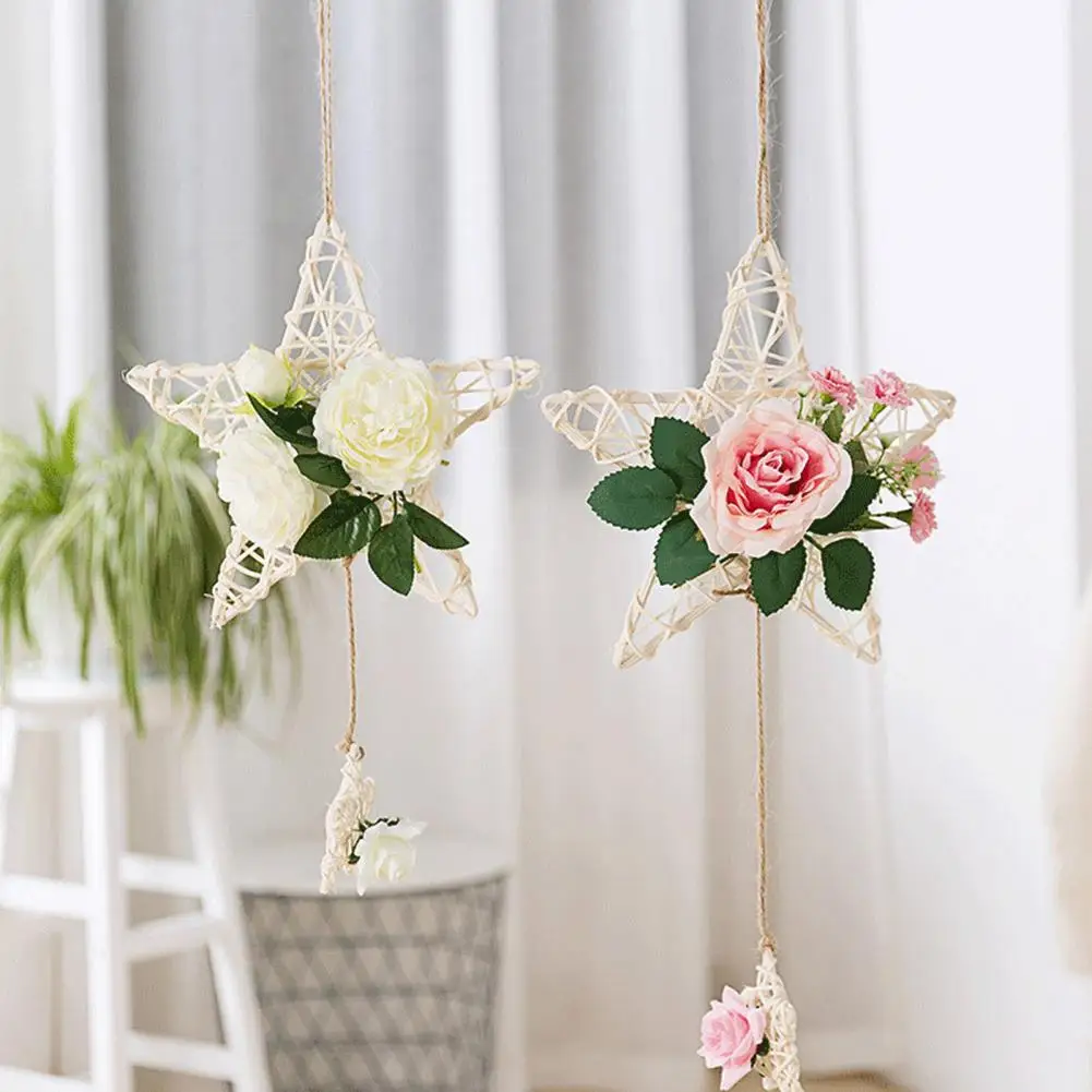 Rattan Wall Hangings Rattan Ring Hanging Ornaments Rattan Five-pointed Star Hanging Ornaments Handcrafted Durable Home