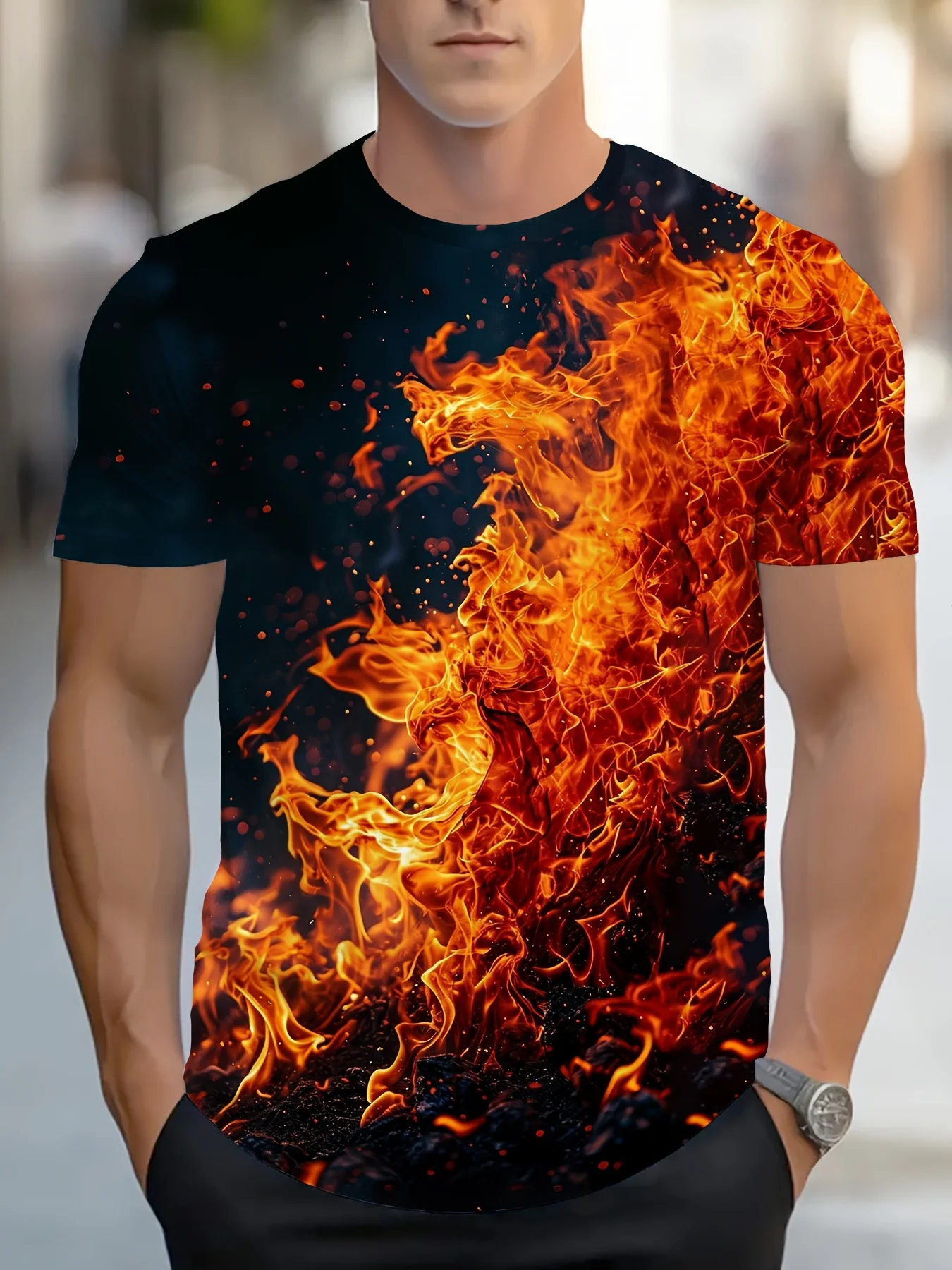 

Мужская футболка больших размеров с рисунком жирного пламени и черной оранжево-желтой рубашкой с огненным дизайном для вечеринок на открытом воздухе Мужская одежда ﻿