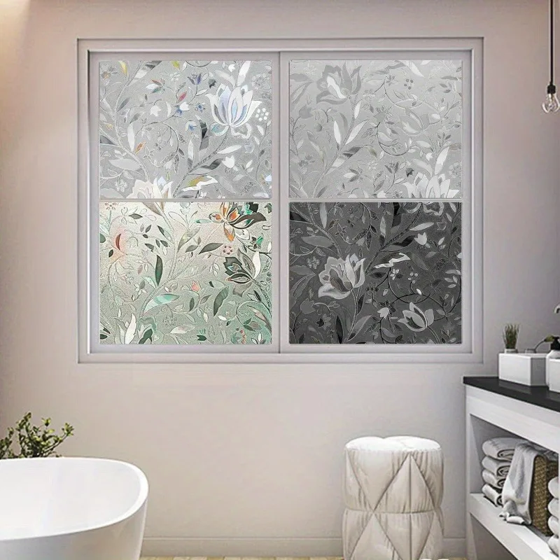 Tulip Pattern Privacy Window Film Roll Frosted Static Cling Removable Reusable Anti Glare Heat Block for Bathroom Door