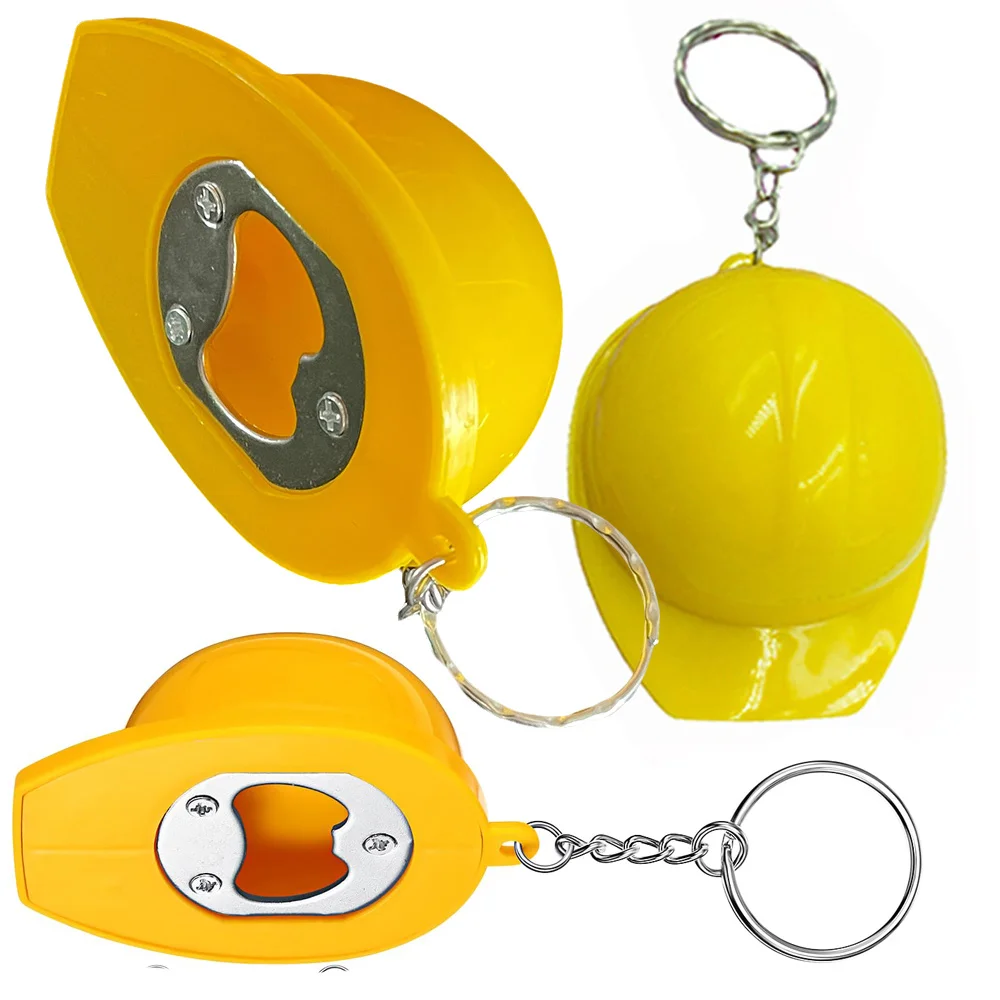 

5 Pcs Construction Party Favors Mini Bottle Opener Keychain Construction Helmet Keychain Small Hard Hat Construction Keychain