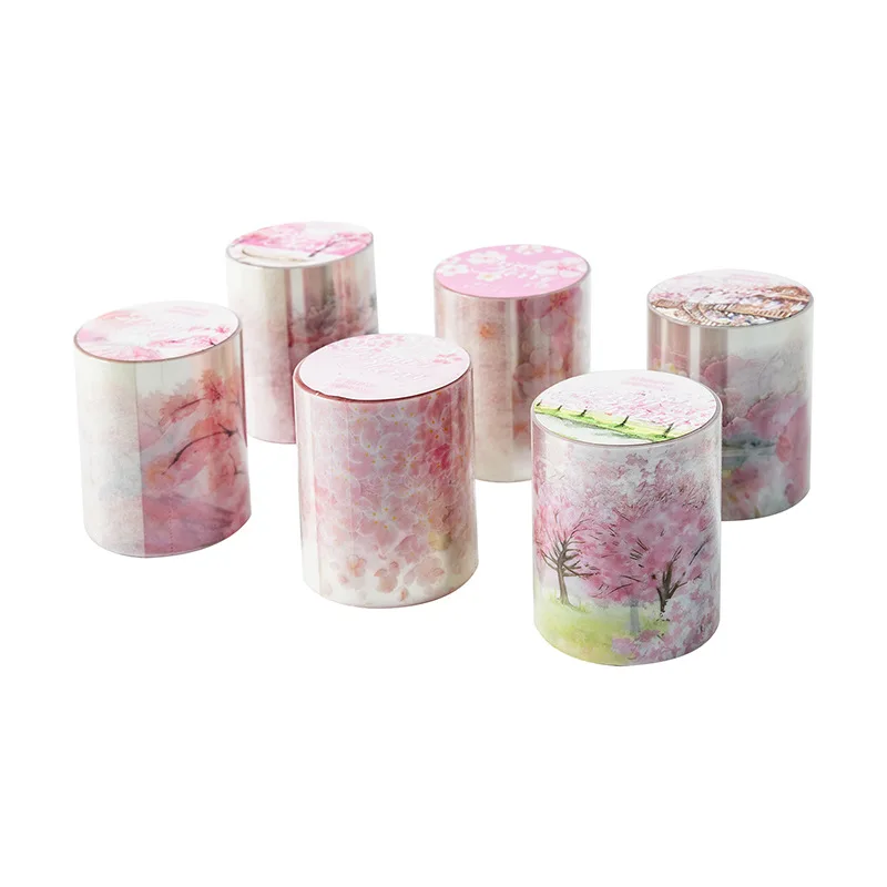 1Roll 2M PET Tape Cherry blossom season landscape handbook material collage European Adhesives stickers Scrapbook cut 50mm*2m