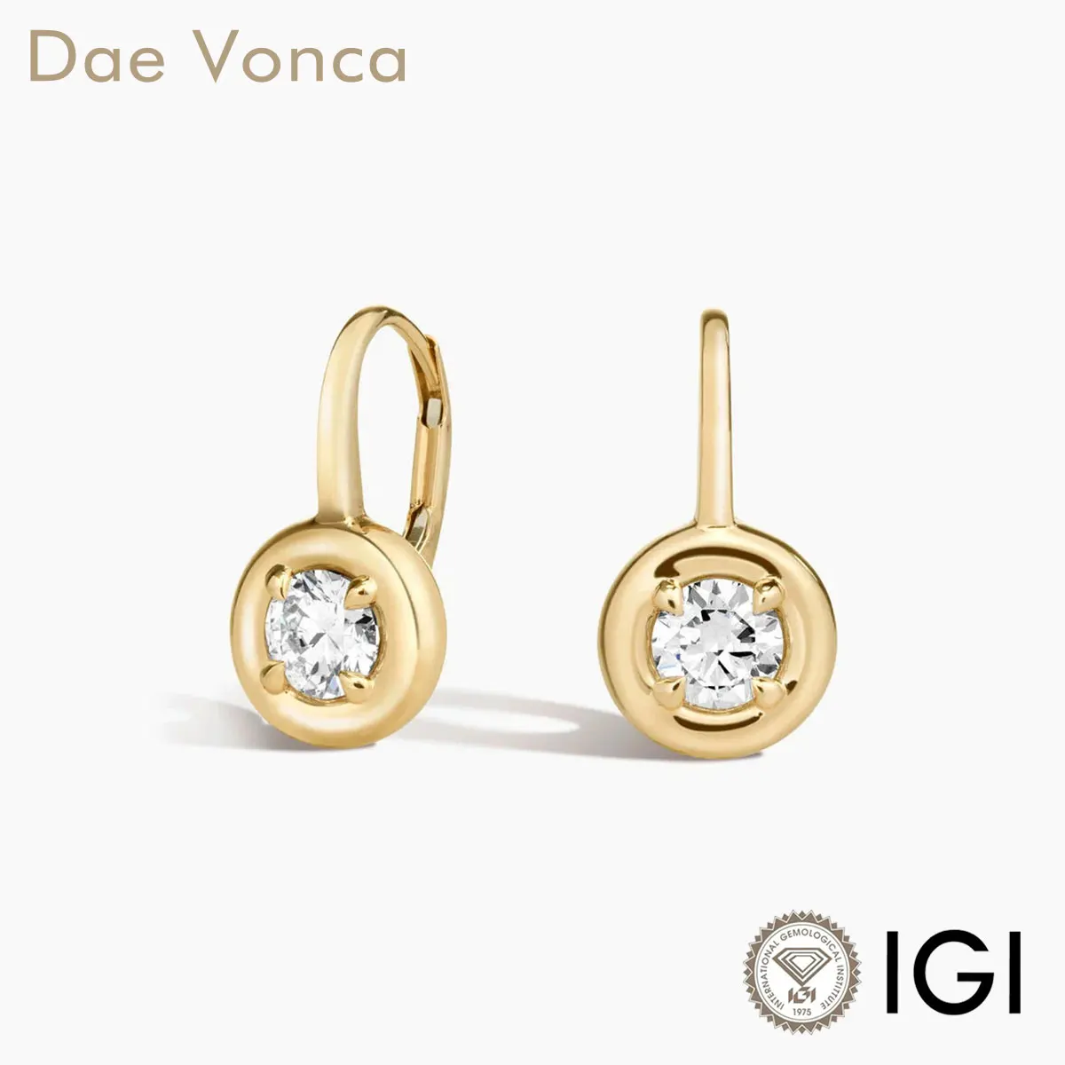 

9K/14K/18K Yellow Gold Bezel Set Drop Earrings Round Lab Grown Genuine Diamond IGI Certificate Solid Basket Diamond Earrings
