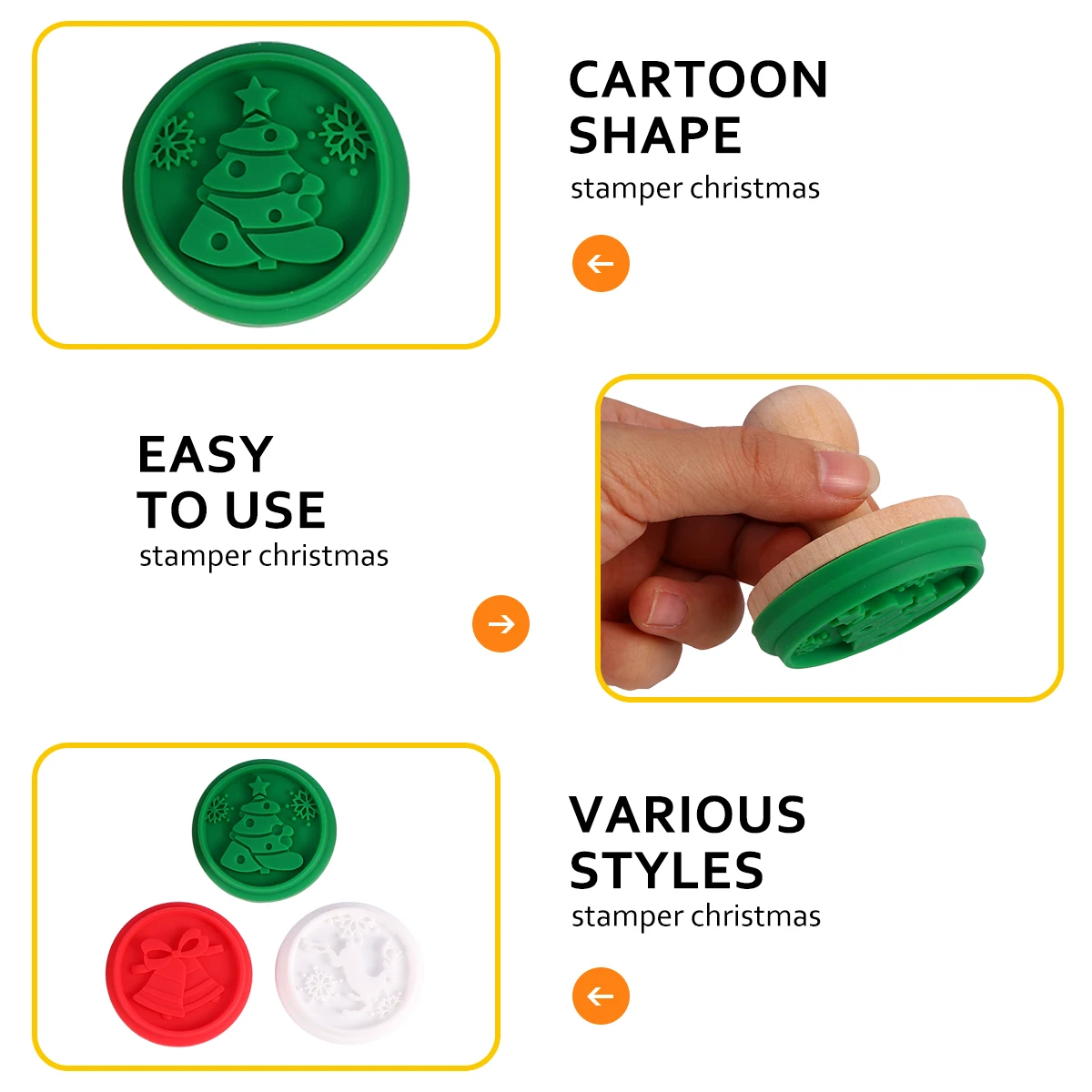 

1 Wooden 3 Patterns Cookie Stamp Set Silicone Baking Christmas Elk Tree Shaped Christmas Tree Stamper Stamper Mold Gifts