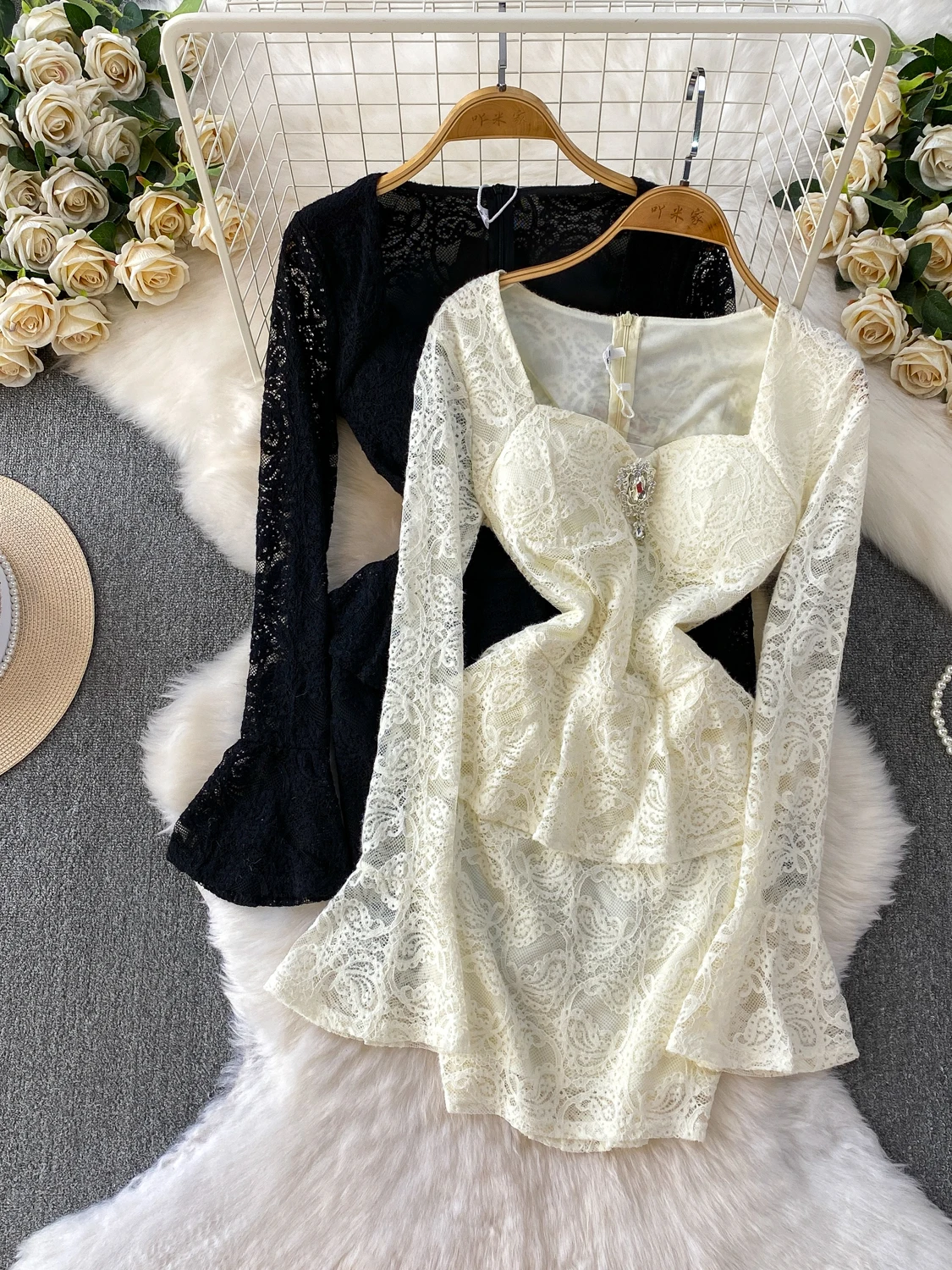 

Сексуальная кружевная отделка Bell Sve Dr, женская облегающая юбка с высокой талией, длинное бальное платье с квадратным воротником на осень