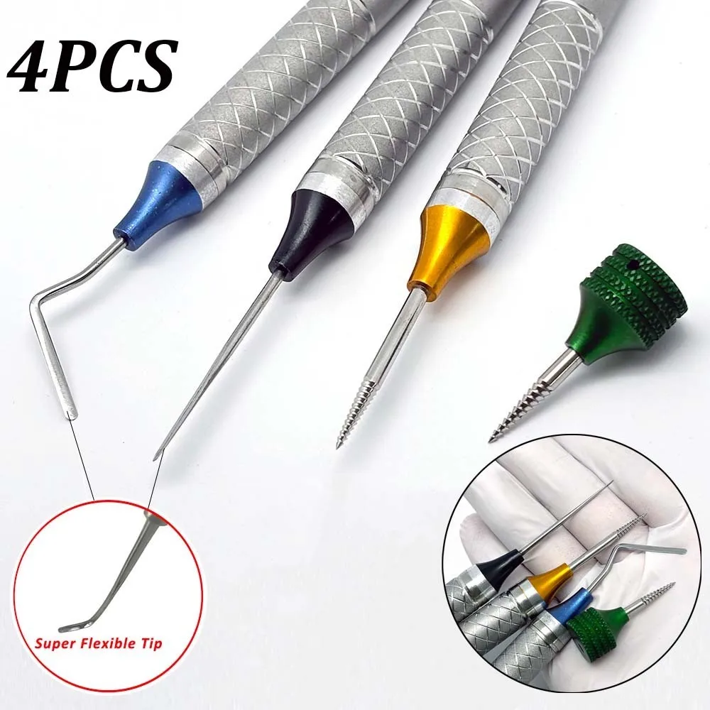 4Pcs Kit  Ferramentas Flexíveis Extração  Dentes Dentários Ponta Titânio Ferramenta Instrumentos Profissionais