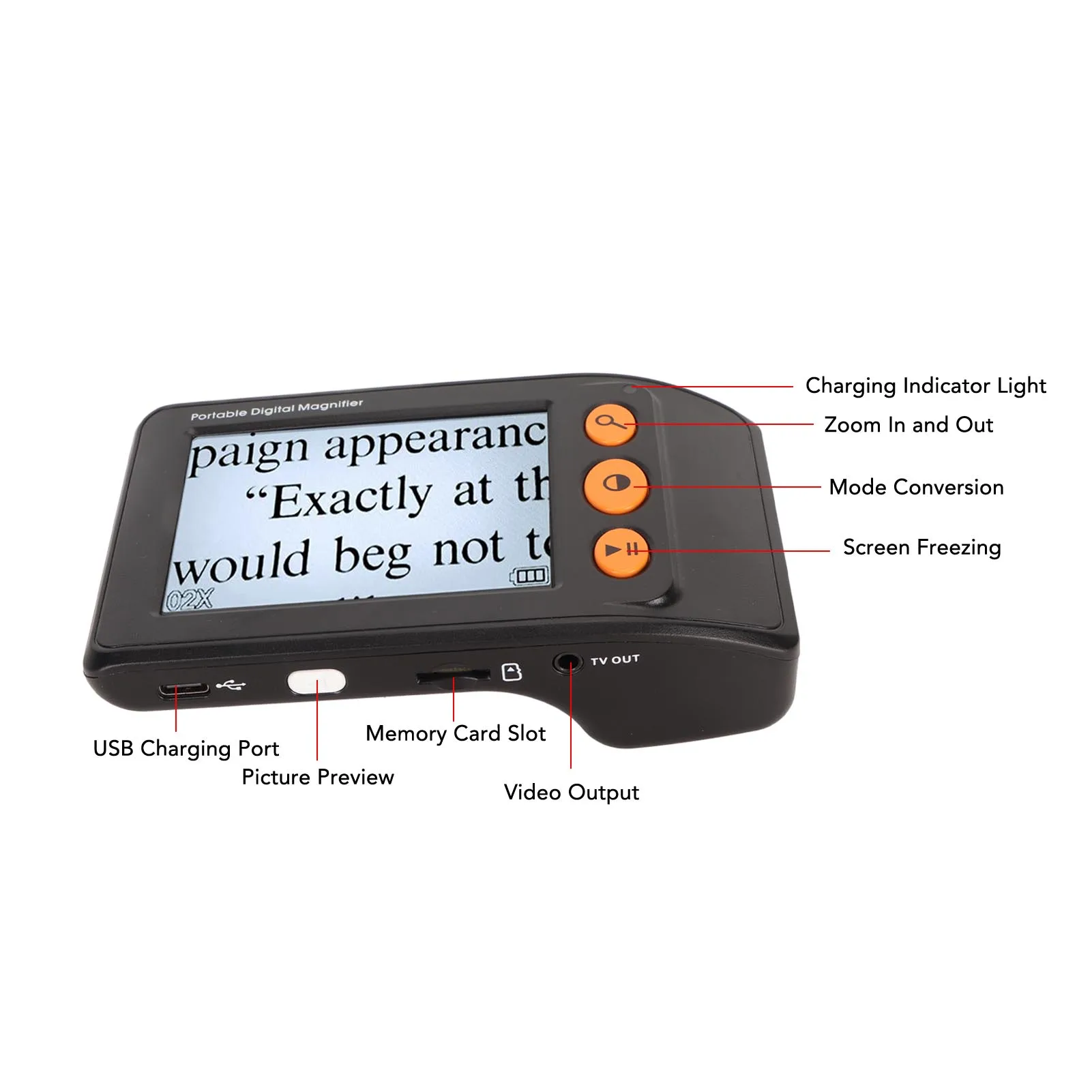 Digital Magnifier 3.5in LCD 2X‑25X Magnification AV Output Reading Magnifier for Book Newspaper Electronic Video Magnifier
