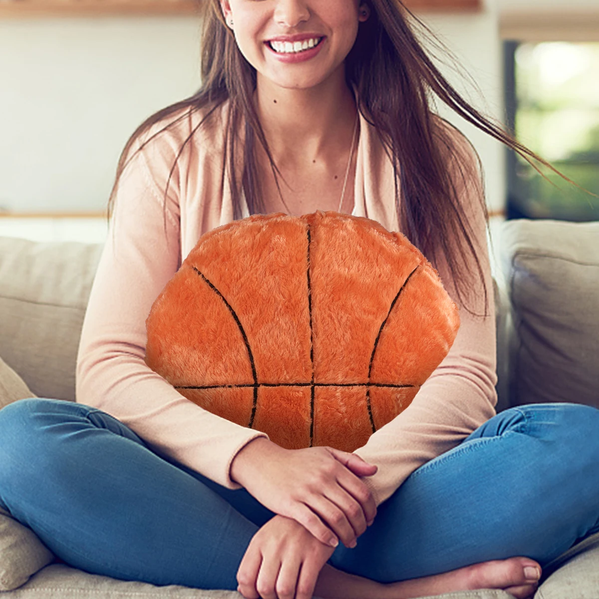 

1Pcs 35Cm Basketball Design Throw Pillow Modern Style Cushion for Office Mall Hotel Fireplace Desk Indoor Decor