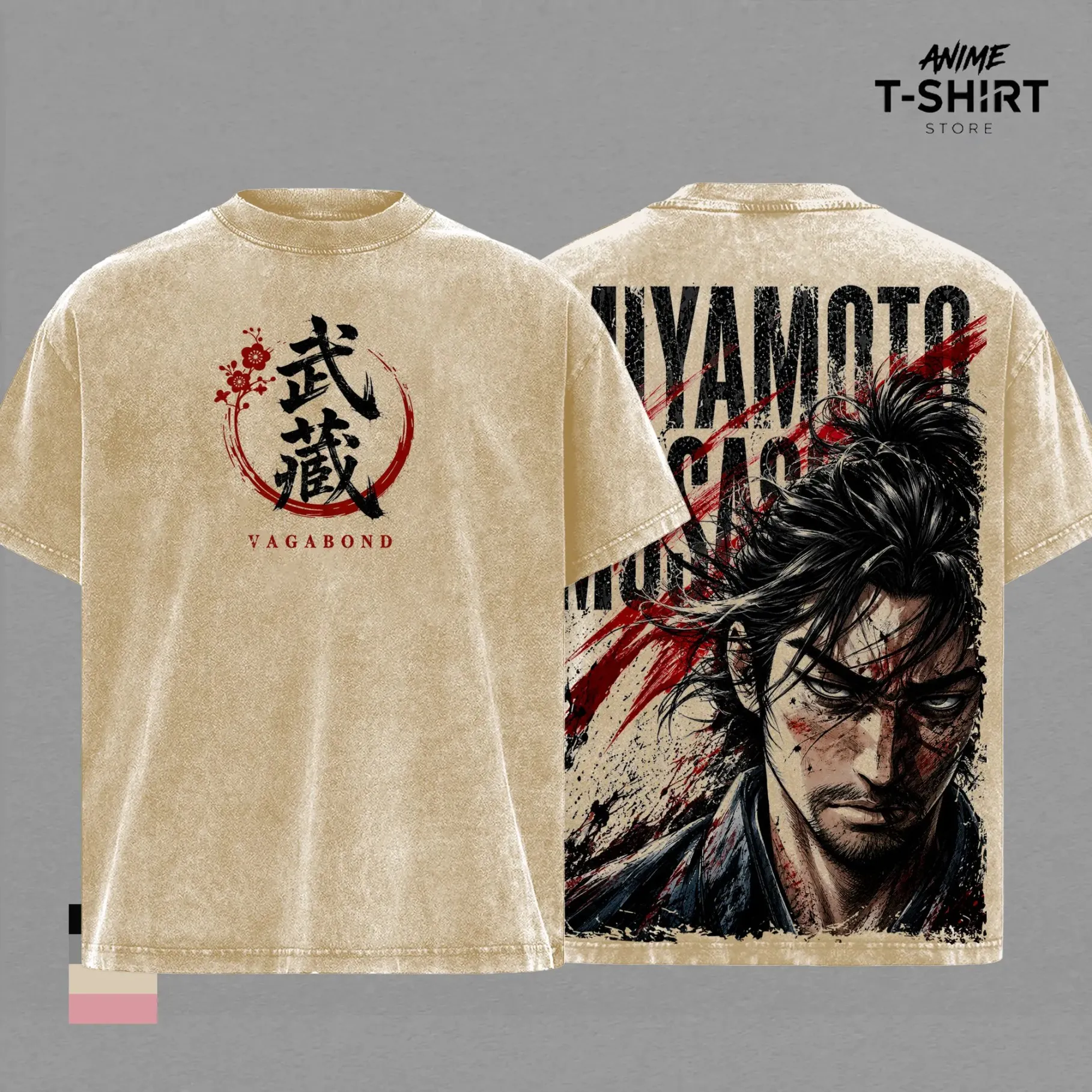 Vagabond Manga Miyamoto Musashi T-shirt Men Clothing Vintage Washed Oversized T Shirt Summer Short Sleeve Cotton Tees Clothes