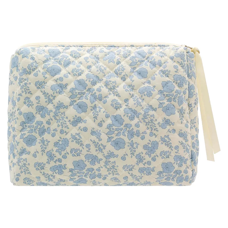 MJLXZ001 Quilted Travel Cosmetic Pouch Girls' Make Up Organizer,Little Flower Blue