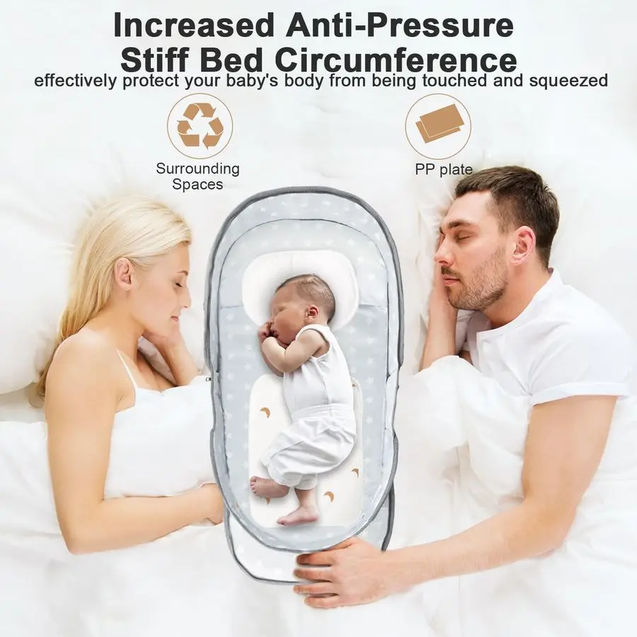 سرير للأطفال، سرير أطفال بجانب السرير للنوم للسفر والمنزل، سرير بجانب السرير قابل للطي مع شبكة قابلة للتنفس، خفيف الوزن مع