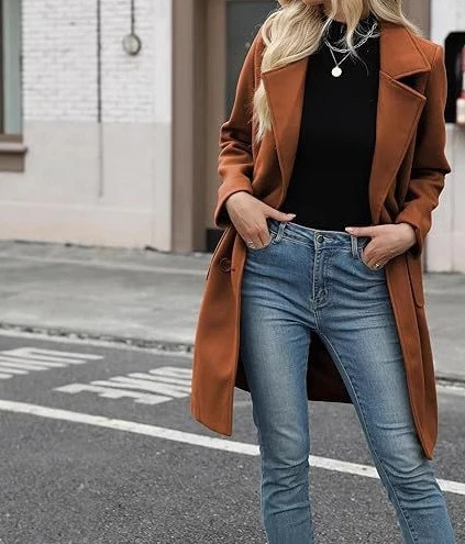 

2025 Winter Slim Fit and Fashionable Temperament Mid Length Double Breasted Lapel Jacket