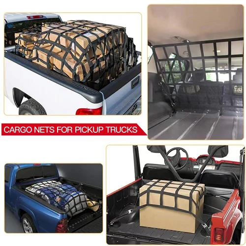 Imagen 2 del producto Red de carga de malla para techo de maletero de coche, red de carga pesada, cubierta de malla extensible para remolque de camión, redes de equipaje con 4 cinturones fijos