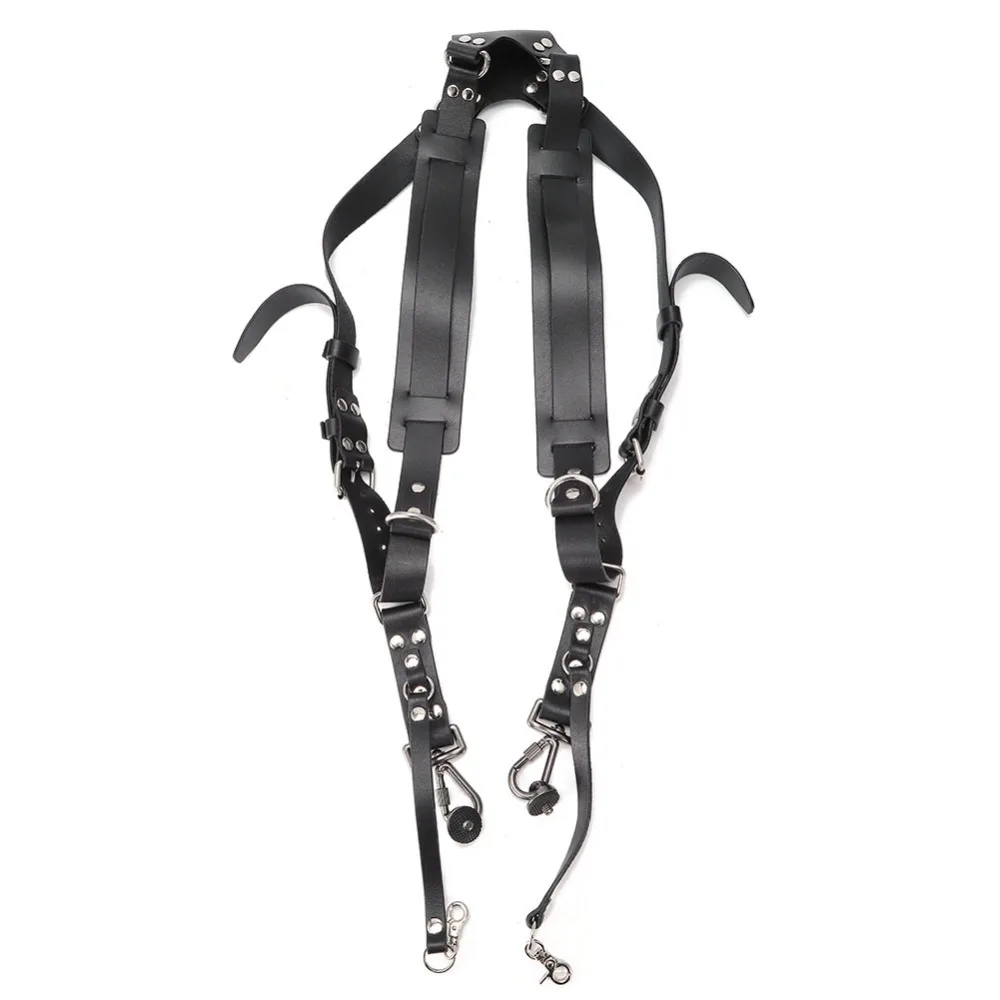 Black Dual Shoulder Camera Strap Leather+Brass Adjustable Size Quick Draw Camera Strap Photography Carry Accessory