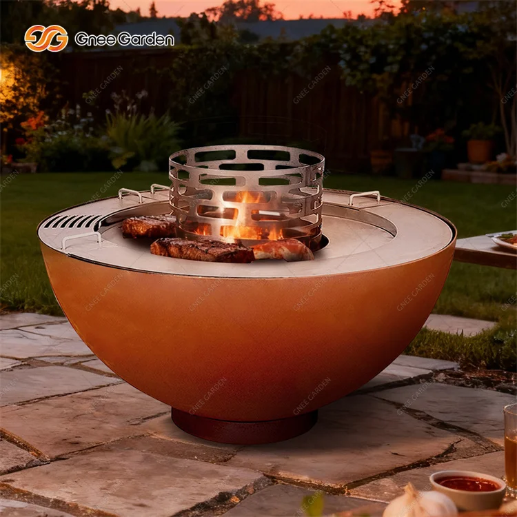 High Quality Modern Corten Steel BBQ Grill with Trolley for Outdoor Charcoal Use