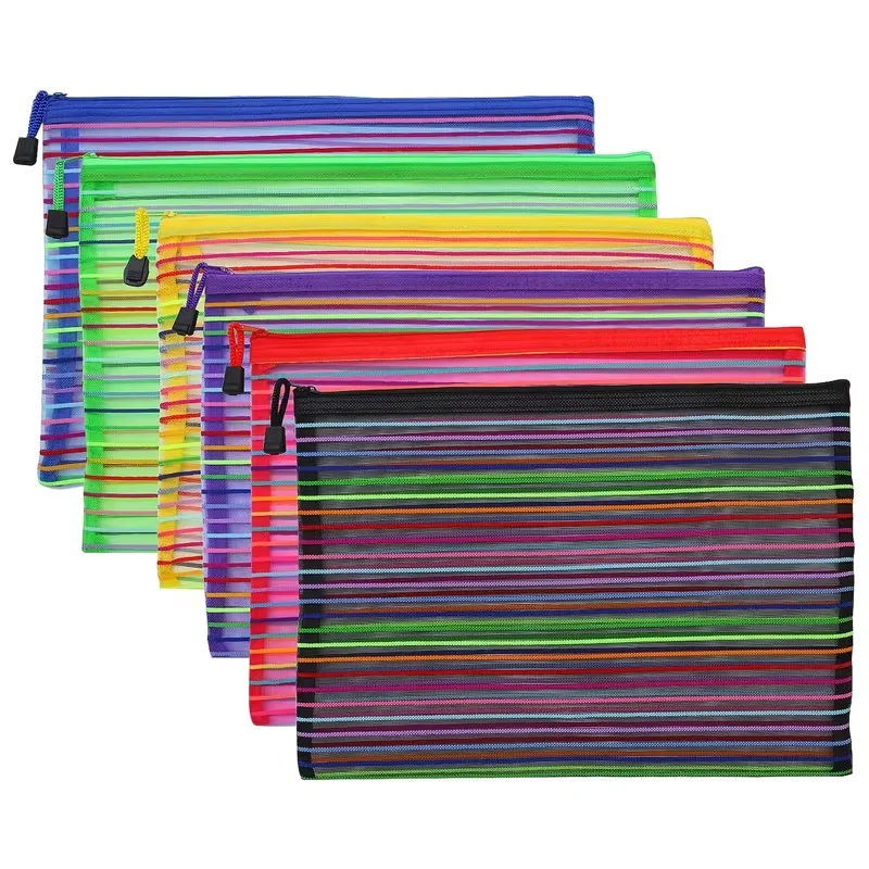 6/12 Pcs A5 Zipper Mesh Bags 9.8 