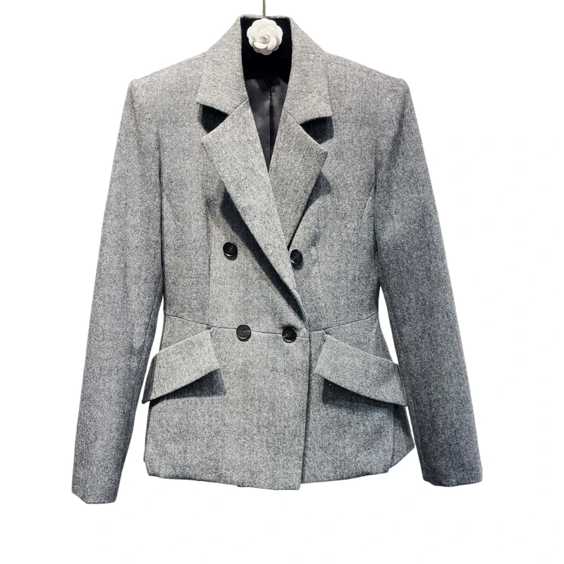 24 New Blazer 85% High Grade Gray Australian Wool Blazer Double Brewed Slim Fit Casaquinho Feminino Elegante  abrigos de mujer