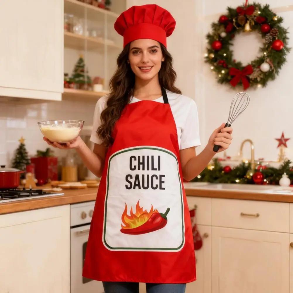 Party Apron Adjustable Strap Sauce Kitchen Apron with Hat for Christmas Halloween Cosplay Party Breathable Chef Cooking for Bbq