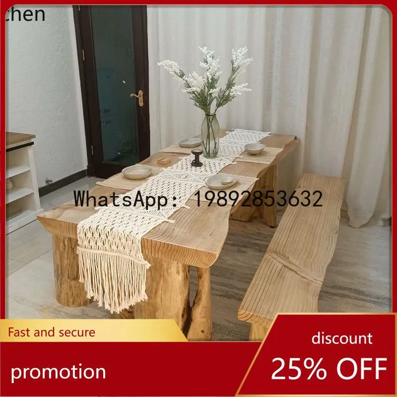Solid Wood Dining Table and Chairs Rectangular Simple Solid Wood Tea Set