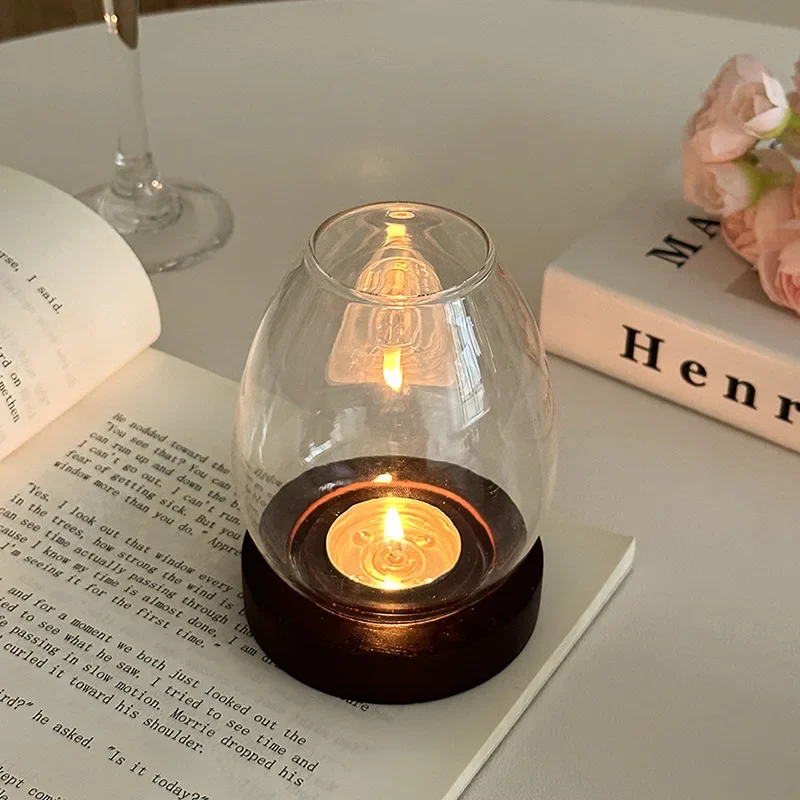 Candlestick Home Decor Aromatherapy Candle Glass Dust Cover Egg Shaped Candlestick Room Decoration m