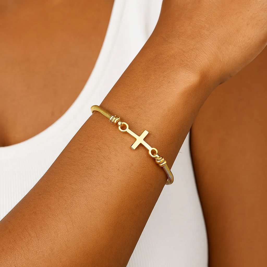 Hot-Selling Christian Cross Bracelet Bible Verse God Is Within Her She Will Not Fall Inspirational Stainless Steel Bracelets