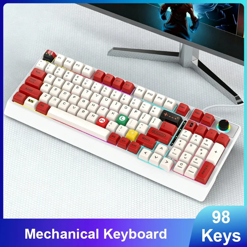 

K98 Wired Mechanical Keyboard 98 Keys Dual-Color PBT Keycaps Hot Stamped Backlit Blue Red Switches Gaming Keyboard for PC Laptop
