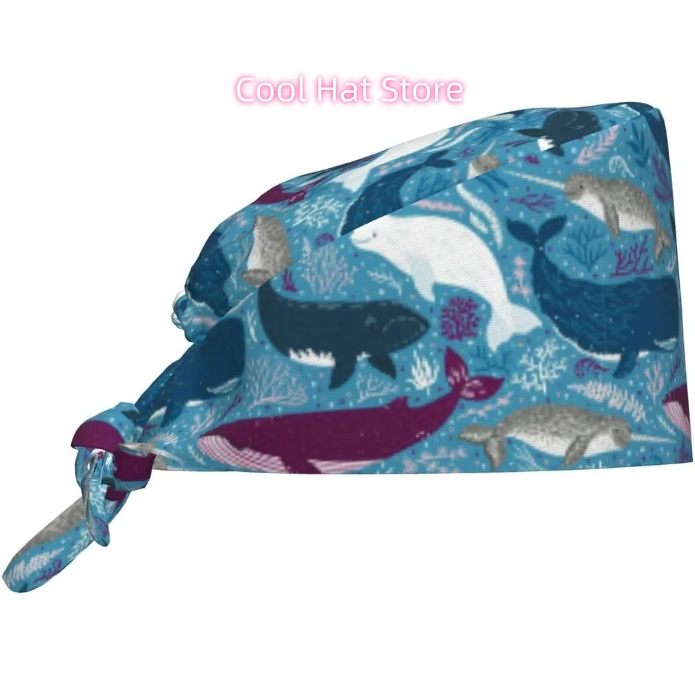 1pc Adjustable Scrub Cap with Sweatband - Lightweight 100%, Marine-Themed Cap with Shark & Fish Patterns, Adjustable Unisex Desi