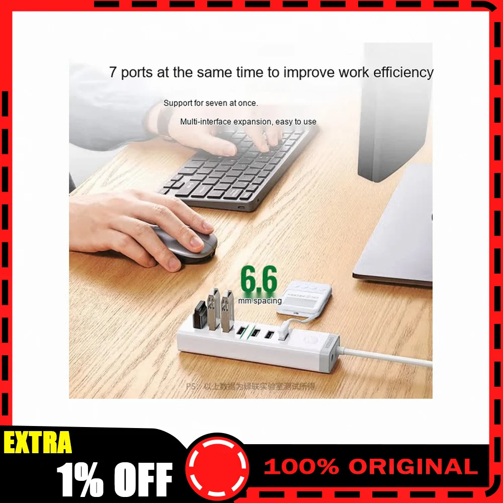 UGREEN 20481 CM420 USB 3.0 Hub 7 Port High Speed USB Splitter Extension Adapter for Laptop Desktop Computer