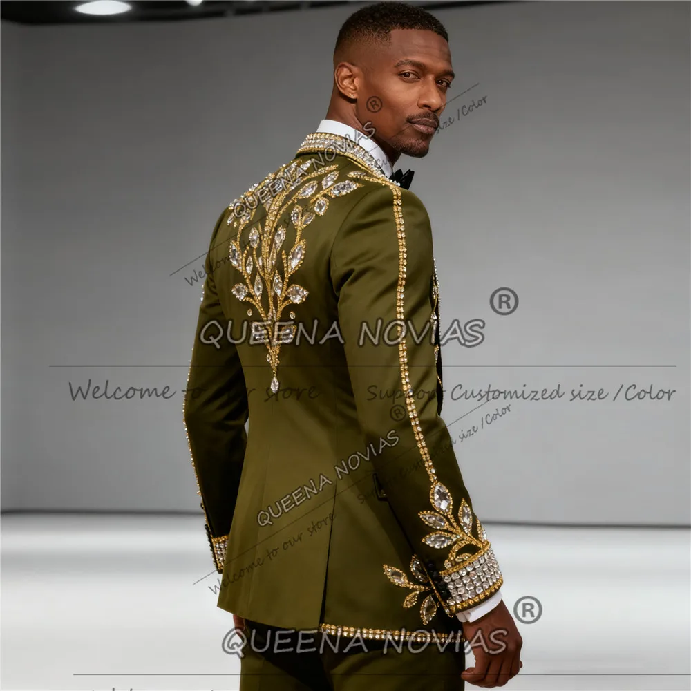 Luxury Beaded Stones Tuxedos Men Suits For Wedding Prom Blazers Customized 2 Pieces Sets Male trajes elegante para hombres 2026