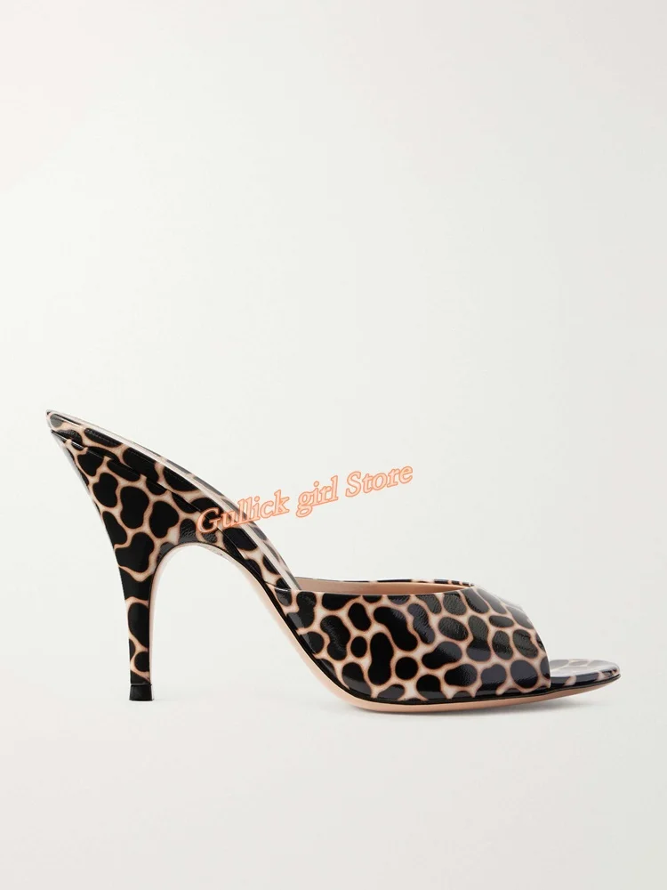 

Leopard Stiletto Thin High Heel Slippers Open Toe Slip On Runway 2026 Spring Women Dress Shoes Handmade Cutstom Made Shoes