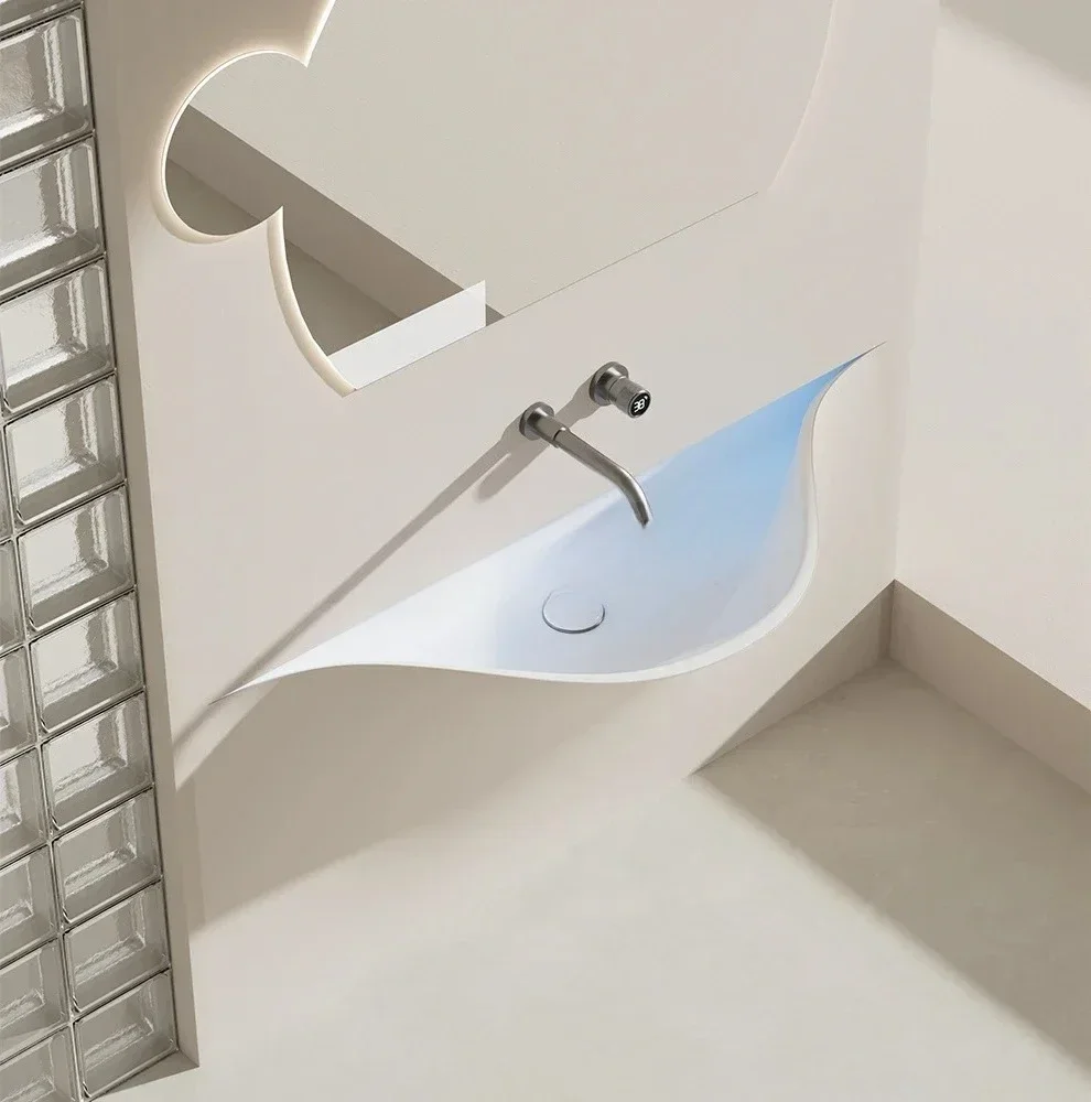 A Open smile washbasin semi-embedded washbasin extremely narrow acrylic micro-cement washbasin