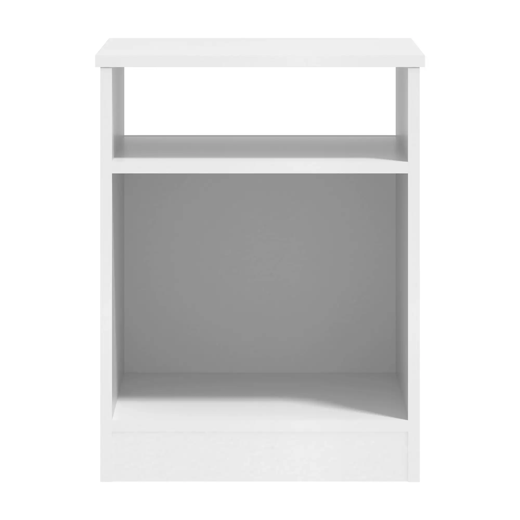 Open Shelf Nightstand White Wood MDF Particle Board Ultra Fast Frustration Free Easy Assembly Works Well with Modern