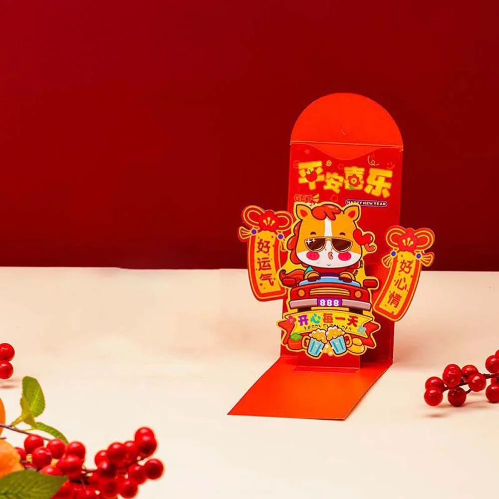 

Traditional 3D Red Envelope Year of The Horse Paper Hongbao Children's Money Bag Thickened Cartoon Lucky Money Packet
